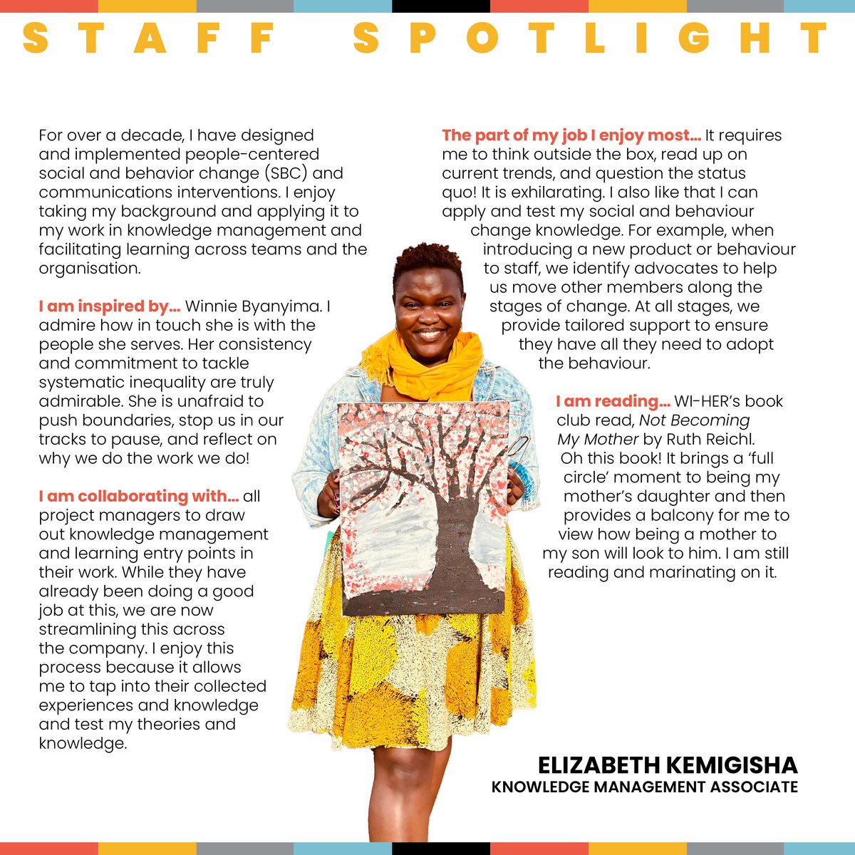 In our latest #StaffSpotlight, WI-HER's @KKagumaho shares who she's inspired by, what she loves about her job, and more. 

#WhoWeAre #OurTeam #KnowledgeManagement