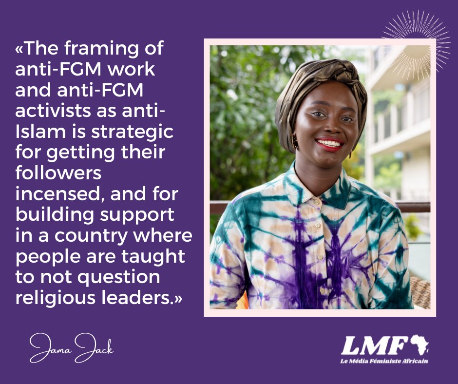 Our #FeministQuote of this week is inspired by @TheJamaJack.

In a powerful conversation with @EyalaBlog, she shares her thoughts on the current situation in the Gambia, where a bill threatens to repeal the #FGM ban using religion as a pretext.
#EndFGM220 #EndFGMGambia
1/2🧵