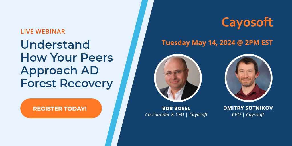 Understand how your peers approach AD Forest Recovery - the good, the bad, the ugly! Sign up for our upcoming webinar now. #ADForestRecovery #ActiveDirectory

Register here:
ow.ly/y5jZ50RsSEC