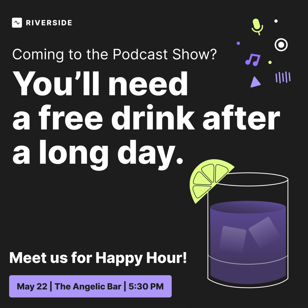 We're coming to London! 🇬🇧 London locals + creators in town for The Podcast Show: You're invited to our Podcaster Happy Hour on May 22nd. 🍻 Enjoy free drinks on Riverside & connect with other creators Want to join? Reply to this post and we'll send info to RSVP