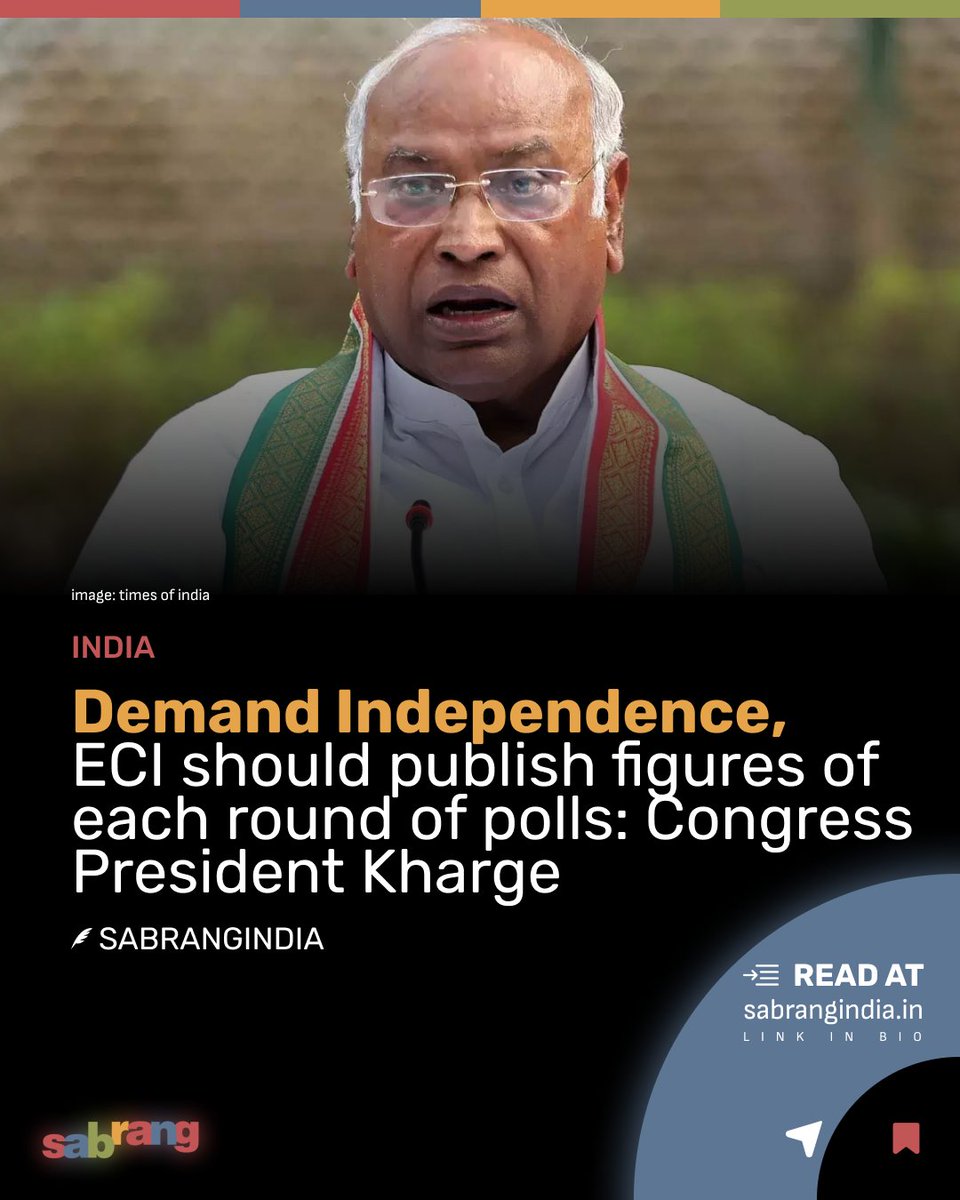 Demand Independence, ECI should publish figures of each round of polls: Congress President Kharge #ECIIndependence #TransparencyInElections #KhargeDemands #ElectionResults #PublishPollFigures #ElectoralTransparency sabrangindia.in/demand-indepen…