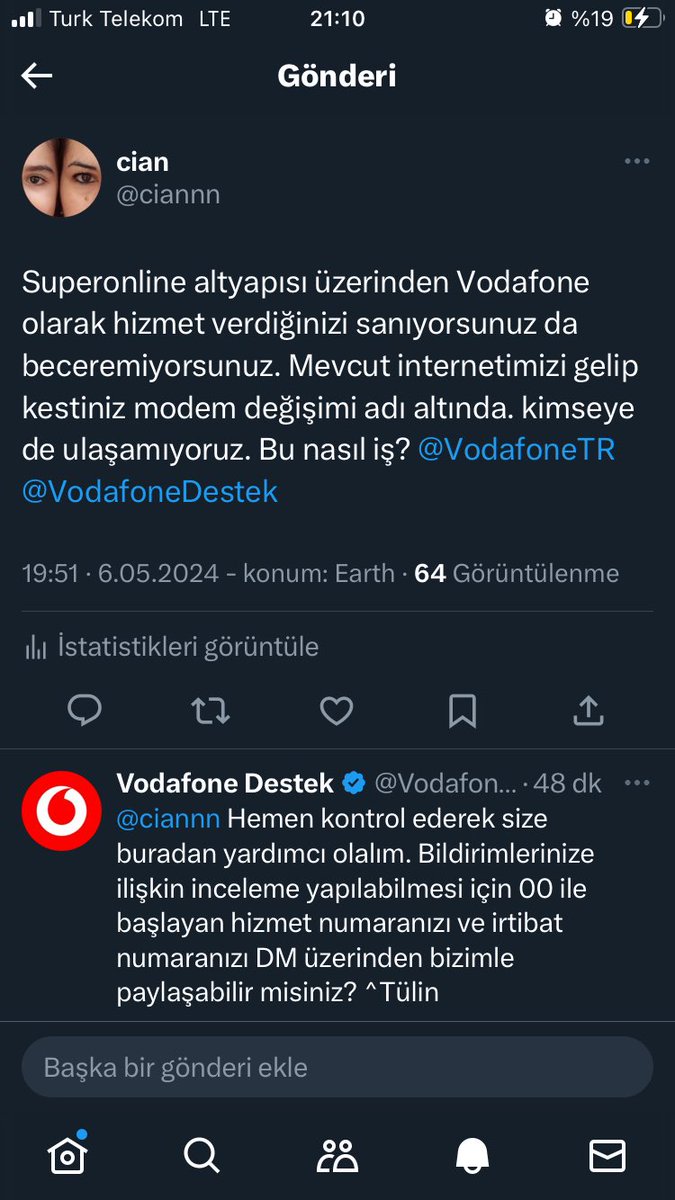 Çözemediniz hala @VodafoneTR @VodafoneDestek çözülecek diye sildim bir de size inanıp