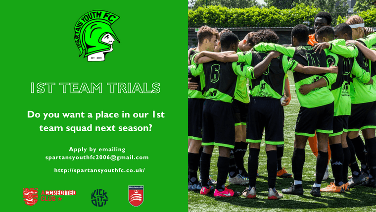 SpartansYouthFC's tweet photo. FIRST TEAM TRIALS 2024-25 SEASON
https://t.co/eQ5izsH7Ic https://t.co/ZSmhvlcFTZ