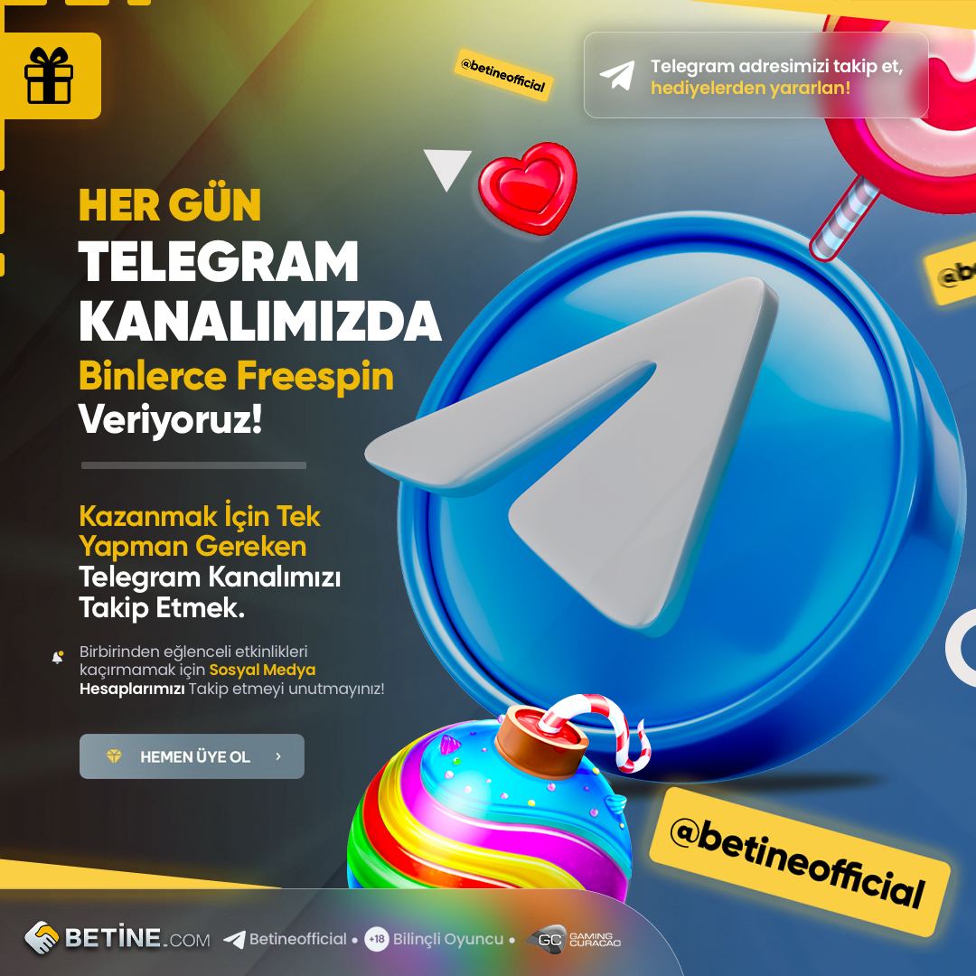 #Betine Her Gün Binlerce Hediye İçin Telegram Adresimizi Takip Etmeyi Unutmayın! Ayırca Telegram Kanalına Yeni Katılan Herkese Saat 18:00'da 150₺ Değerinde Freespin ! Telegram Adresimiz : t.me/betineofficial #Betine #Betinecomgiriş #Telegram