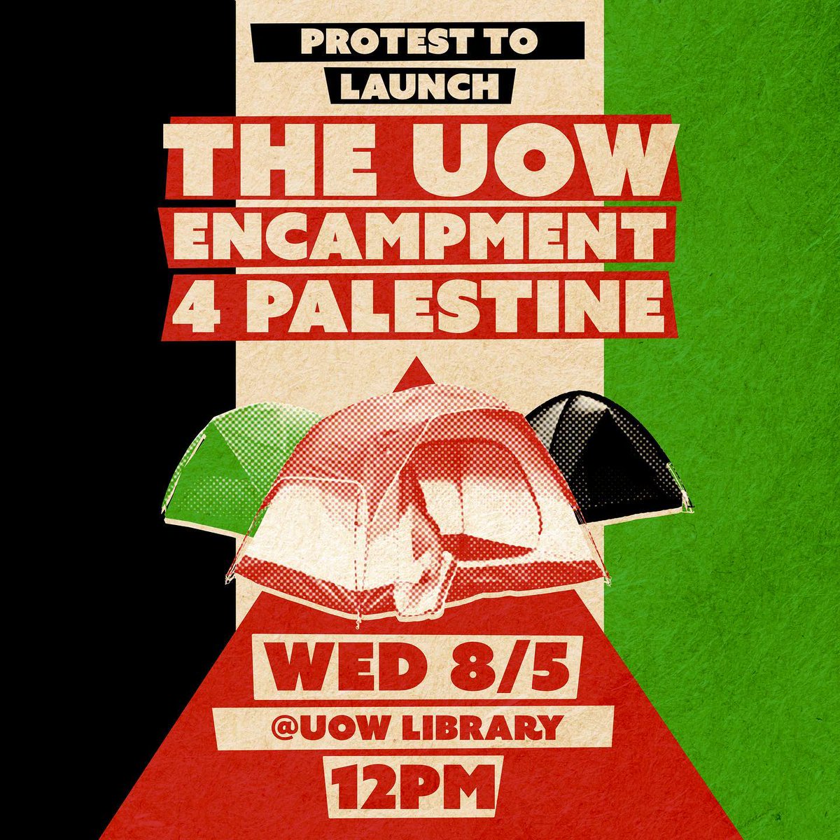 At 12pm tomorrow, the UOW Palestine Society will be launching the UOW Gaza solidarity camp to demand UOW disclose, divest and cut all ties with Israel.

To join the encampment or lend/donate supplies please follow the link below to let them know!

forms.gle/vYm81jsLtWaNHW…