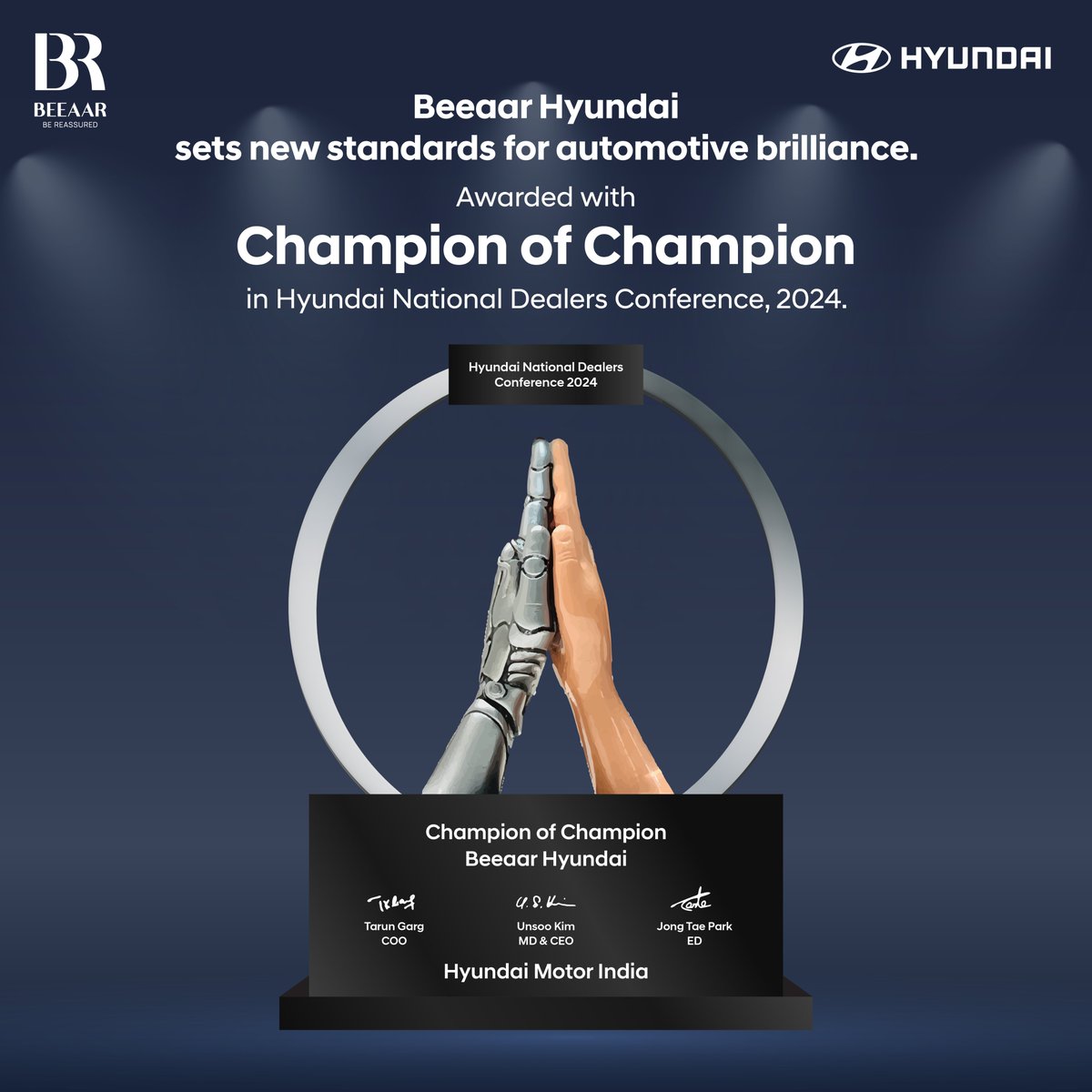 Beeaar Hyundai takes home the prestigious title of Champion of Champion for 2024.  The National title is awarded to Beeaar Hyundai for exemplary dealership performance & customer delight in vehicle sales and service.

#Hyundai #HyundaiExcellence #BeeaarHyundai #Award #BeeaarGroup