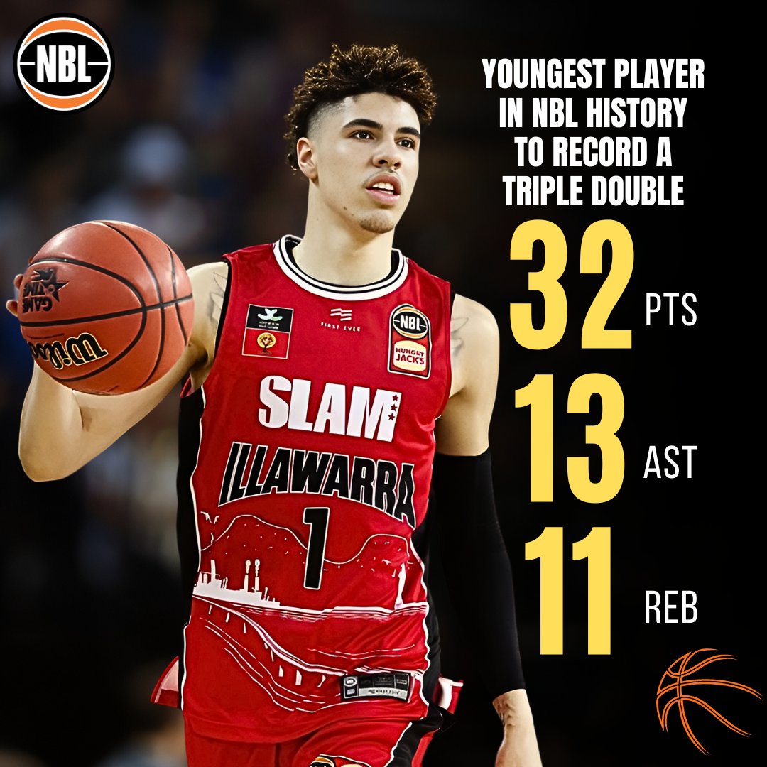 Flashback to LaMelo Ball's historic night 🤯 

The former Illawarra Hawks Next Star made history as the youngest player ever to record a triple-double in the NBL's existence. A true milestone in basketball history! 🏀🔥 

#LaMeloBall #NBL #TripleDouble #Record