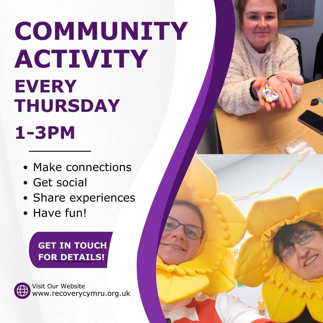 Join us at the Recovery Cymru Centre for some amazing community activities! Whether you're up for a chat, a cuppa, or want to meet new friends, we've got something for everyone. Want to know more? Get in touch! #CommunityVibes #RecoveryTogether