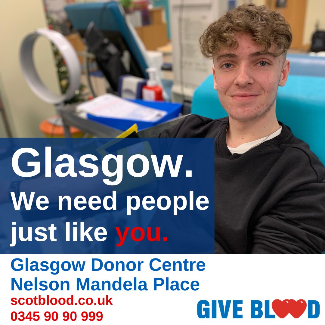 We still have lots of appointments available at #Glasgow Blood Donor Centre this week. Please book your appointment today at scotblood.co.uk ♥️ Please share @LordProvostGCC @NHSGGC @GlasgowCC @GlasgowIndians @giveblood4good @GlasgowEPolice @GlasgowNPolice