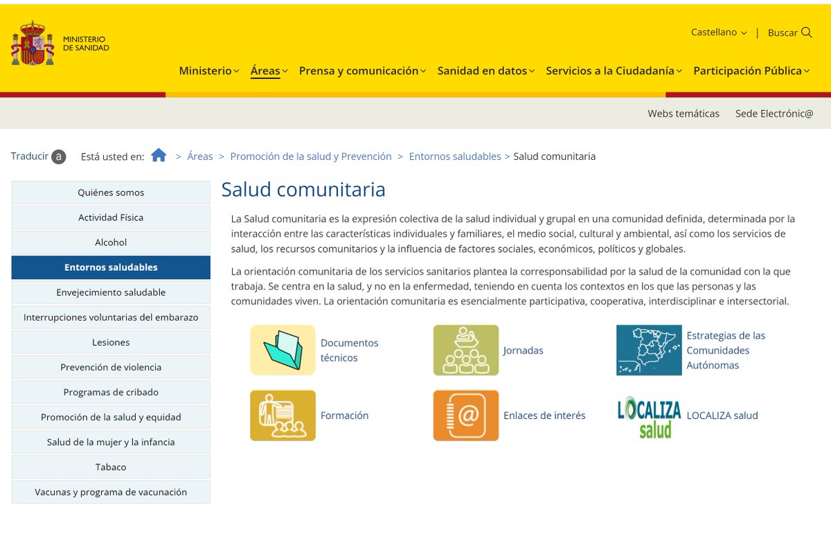 Nuevo espacio de Salud Comunitaria en la web del @sanidadgob sanidad.gob.es/areas/promocio… 🔹Documentos técnicos 🔹Jornadas 🔹Estrategias de las CCAA 🔹Formación 🔹Enlaces de interés 🔹Localiza Salud