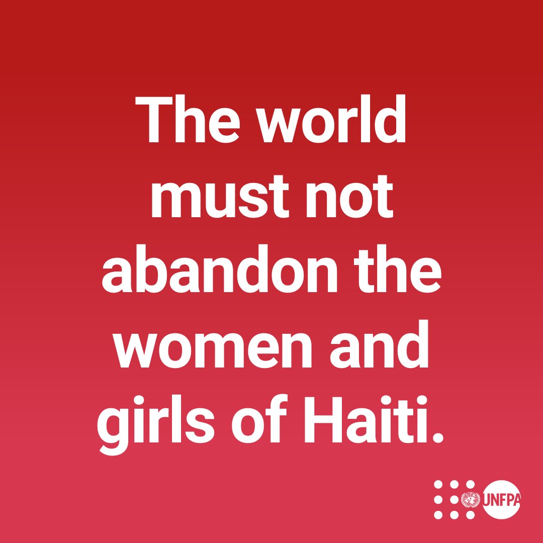 🚨 Every day brings new horrors for women and girls in #Haiti's capital of Port-au-Prince as armed gangs rape, kidnap and murder with impunity.

See the full statement by @UNFPA Executive Director Dr. Natalia Kanem: unf.pa/wgh

#StandUp4HumanRights