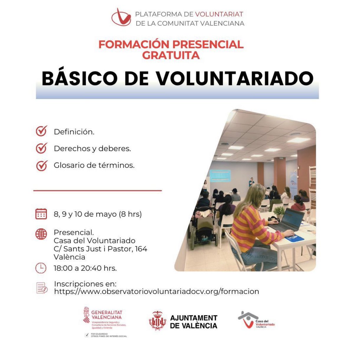 Si quieres hacer #Voluntariado en la #ComunitatValenciana te compartimos la información sobre la formación organizada por la @PVSCV “Básico de Voluntariado”.