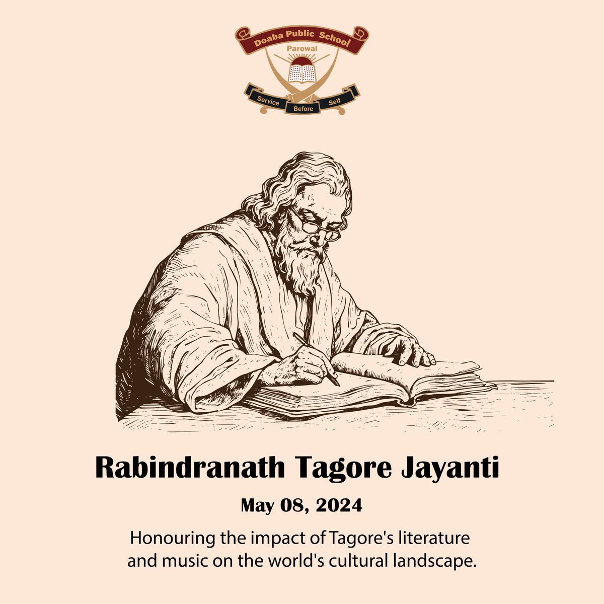 On the occasion of Rabindranath Tagore Jayanti, let's take a moment to appreciate his contributions to art, literature, and society. His legacy lives on✨

#TagoreJayanti #LegacyLivesOn #DoabaPublicSchool #SchoolInParowal #Education #School #SchoolLife #Learning #LearningIsFun