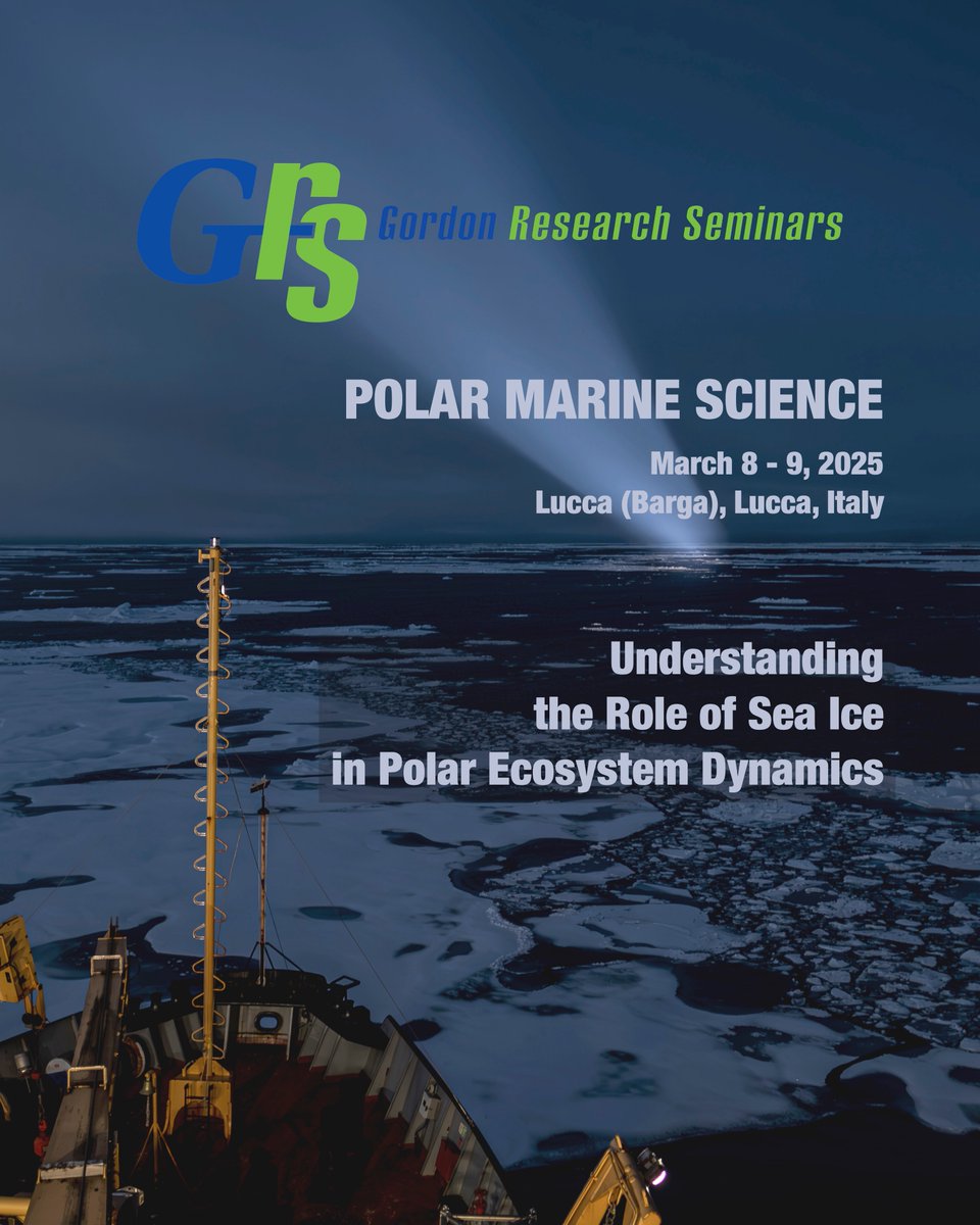 ❄️Applications for the 2025 GRS on Polar Marine Science are now open!❄️
The seminar will focus on “Understanding the Role of Sea Ice in Polar Ecosystem Dynamics”. 
#arctic #antarctic #arcticocean #southernocean #polarresearch #gordonresearchconference #seaice #seaiceresearch

1/5