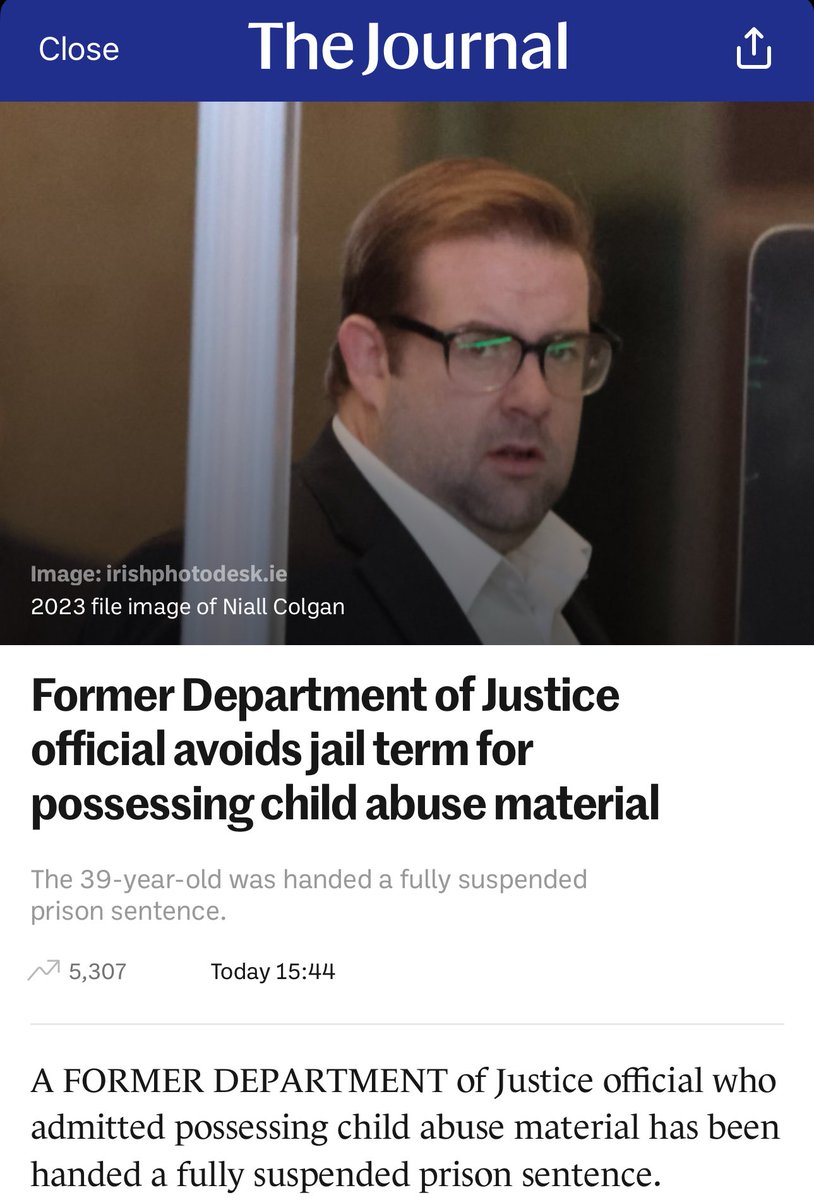 “Former Department of Justice official avoids jail term for possessing child abuse material.” We send elderly people to jail for protesting Shannon airport being used to transport weapons and death. jrnl.ie/6373120