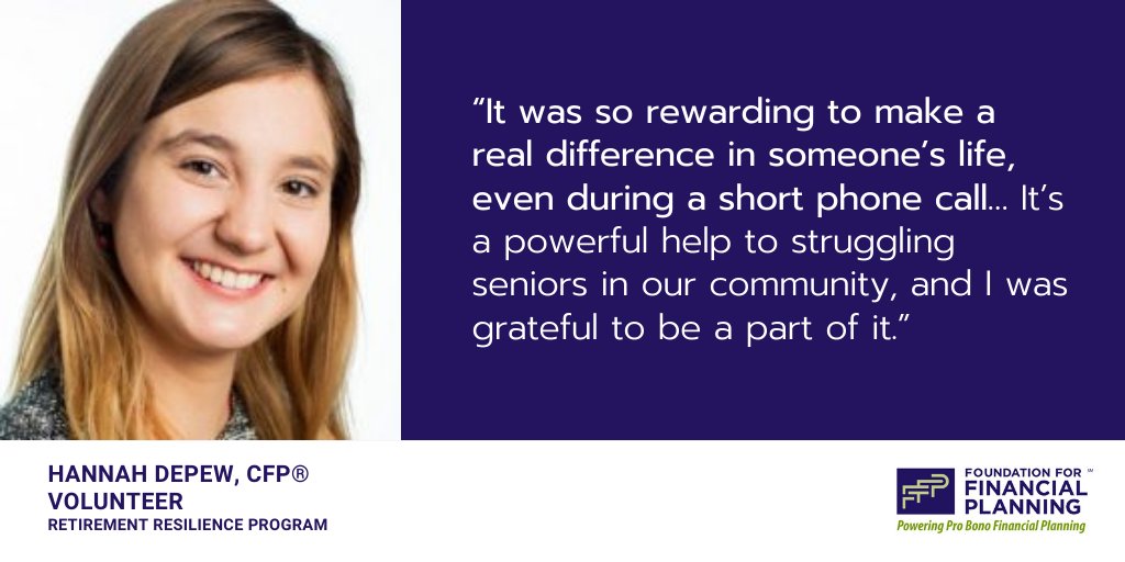 During #OlderAmericansMonth, FFP is proud to spotlight the impact of our Retirement Resilience Program, made possible by the amazing volunteer CFP® professionals who give their time and talent to help financially-vulnerable seniors stabilize their finances.