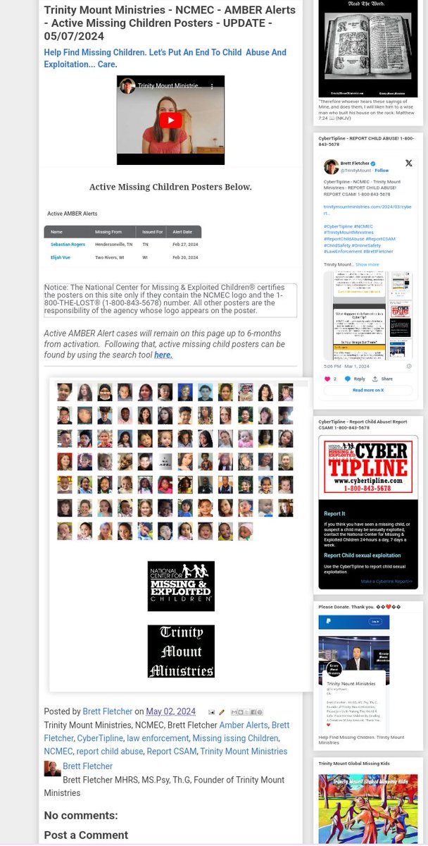 Trinity Mount Ministries - NCMEC - AMBER Alerts - Active Missing Children Posters - UPDATE - 05/07/2024

trinitymountministries.com/2024/05/trinit…

#TrinityMountMinistries #MissingChildren #NCMEC #AmberAlerts #CyberTipline #ReportChildAbuse #ReportCSAM #ChildSafety #OnlineSafety #BrettFletcher…