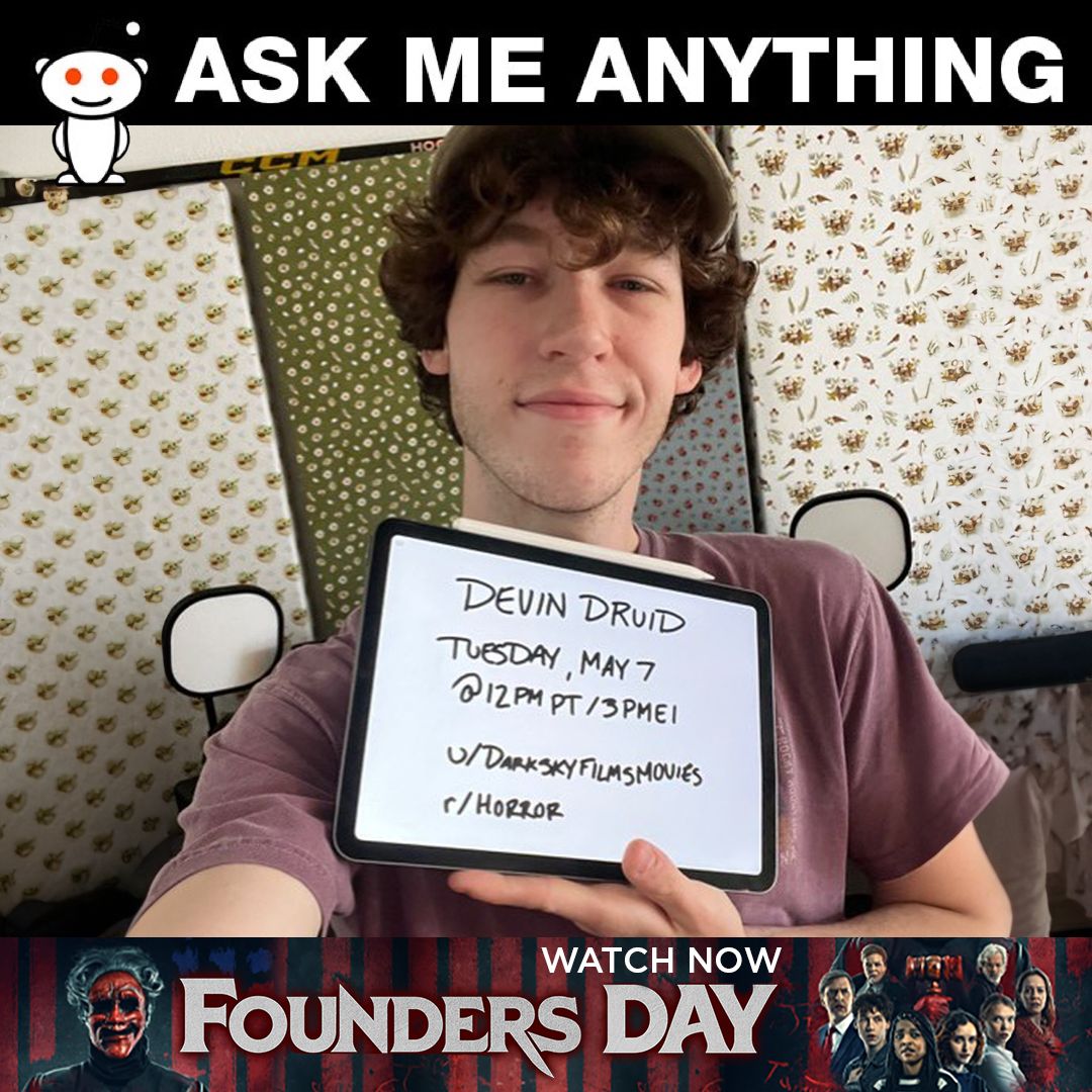 Join Devin Druid, @ErikCBloomquist & @cabloomquist of @Foundersdaymovie for a @Reddit Ask Me Anything at 12pm PT / 3pm ET today! 

AMA Here: buff.ly/44vYZ8F 

#reddit #askmeanything #FoundersDay #horrormovies