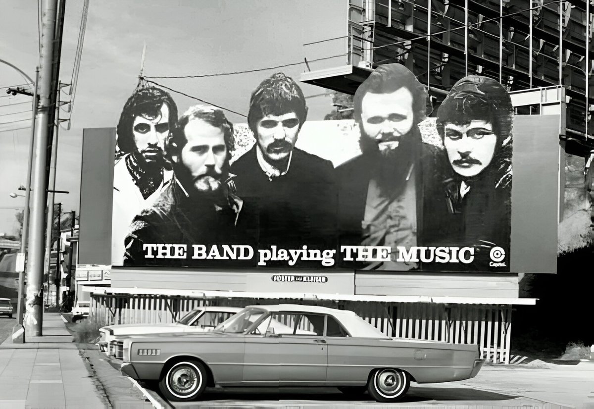 Sunset Boulevard, 1969. Billboard advertising The Band's self-titled album, also known as The Brown Album, released in September 1969 with a cover shot by Elliott Landy. Photo by Robert Landau