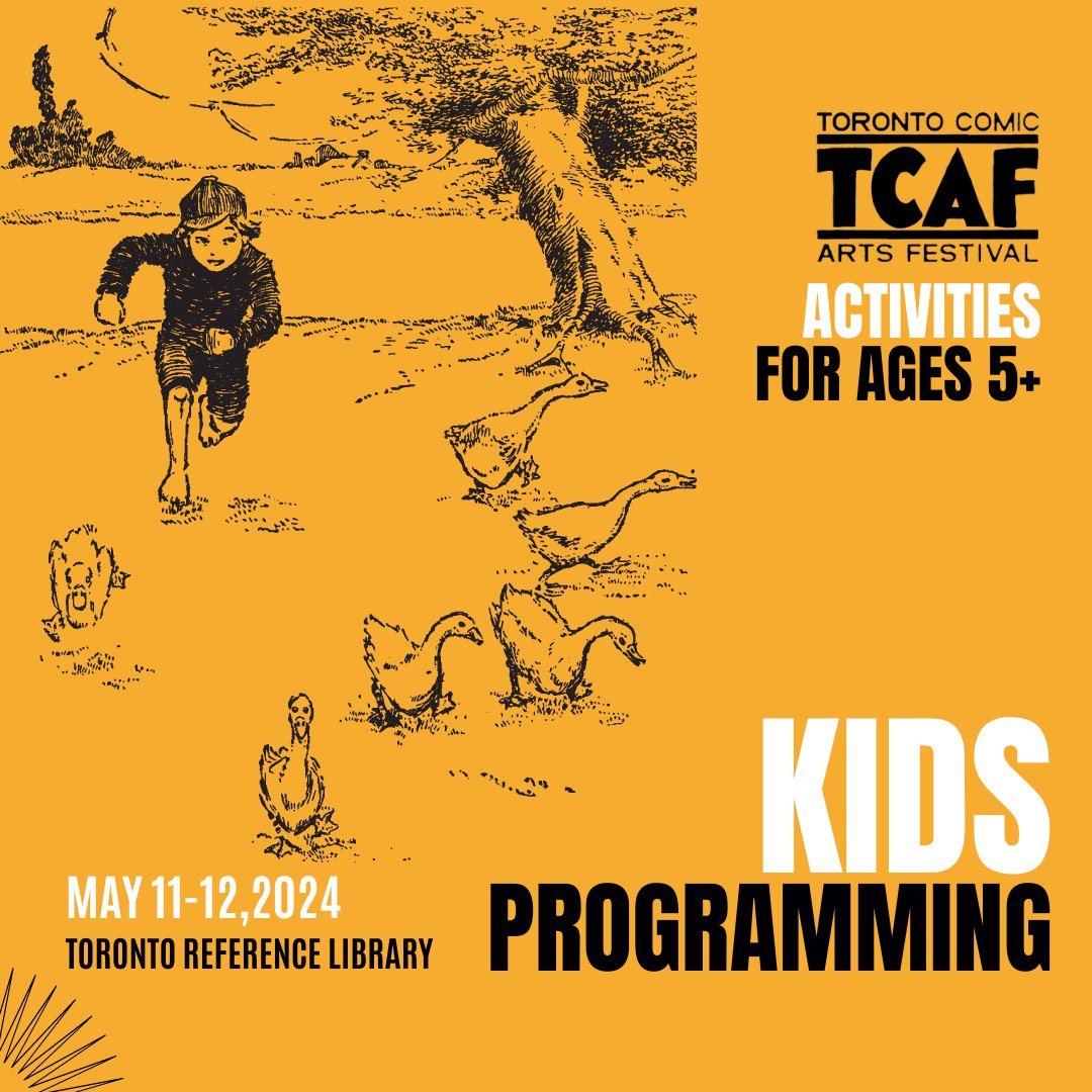 TCAF's for kids! Check out our schedule of free workshops and activities for kids ages 5+, happening at the Toronto Reference Library May 11-12. torontocomics.com/kids-programmi…