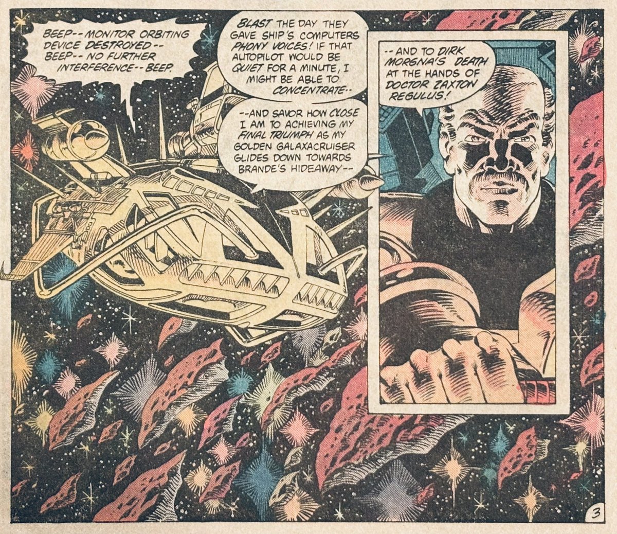 Doctor Regulus and his Golden Gliding Galaxacruiser by artists Pat Broderick and Bruce Patterson. Legion of Super-Heroes #286 (1982) #LongLiveTheLegion