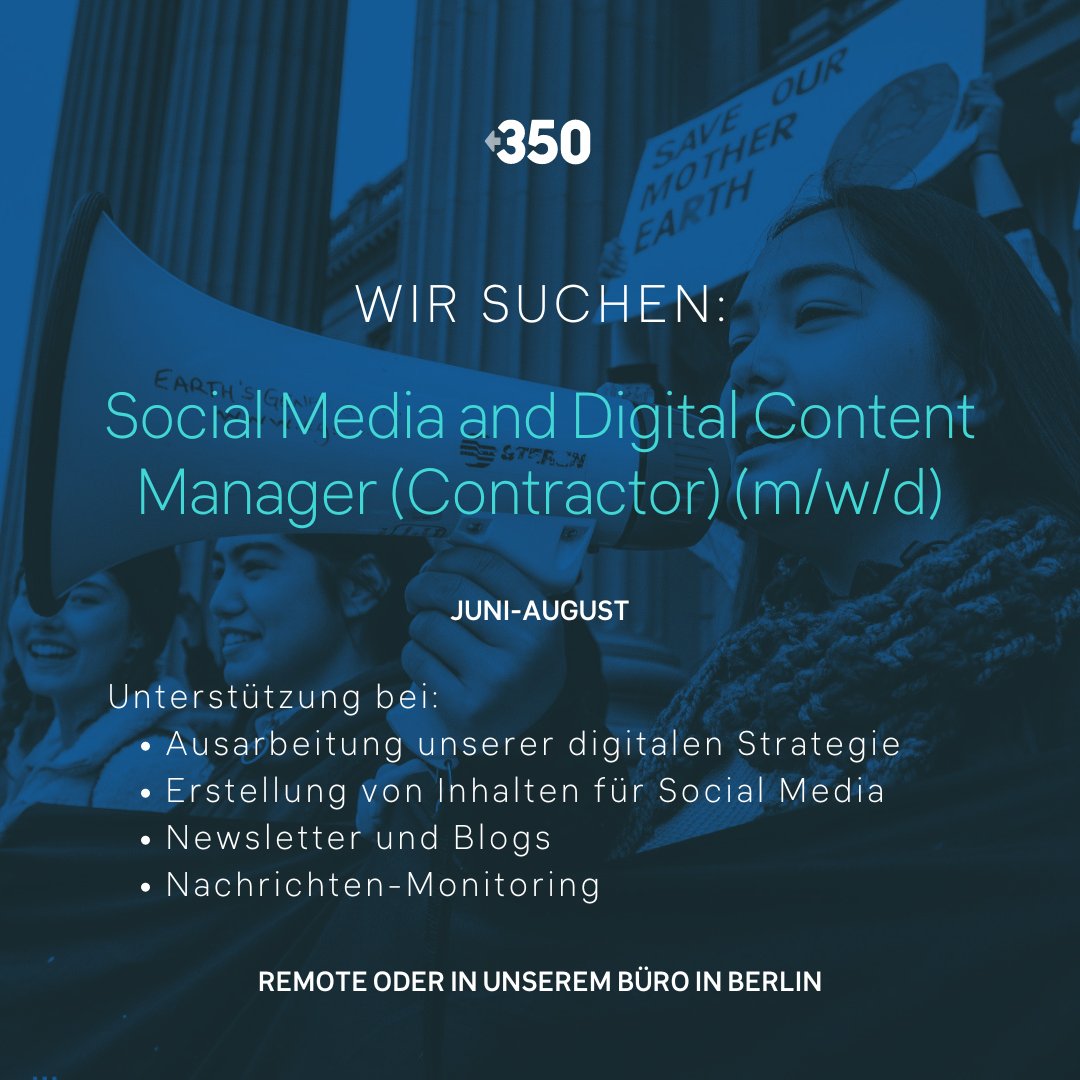 🚨Social Media & Digital Content Manager*in (m/w/d) gesucht! Bringst du starke digitale Skills mit und bist Insta- & TikTok-Profi? Dann komm zu uns ins Team! 📅 3-monatiger Freelance-Vertrag (Juni - Aug) 📍Remote oder in Berlin Alle Infos: 350.org/jobs/?gh_jid=5…