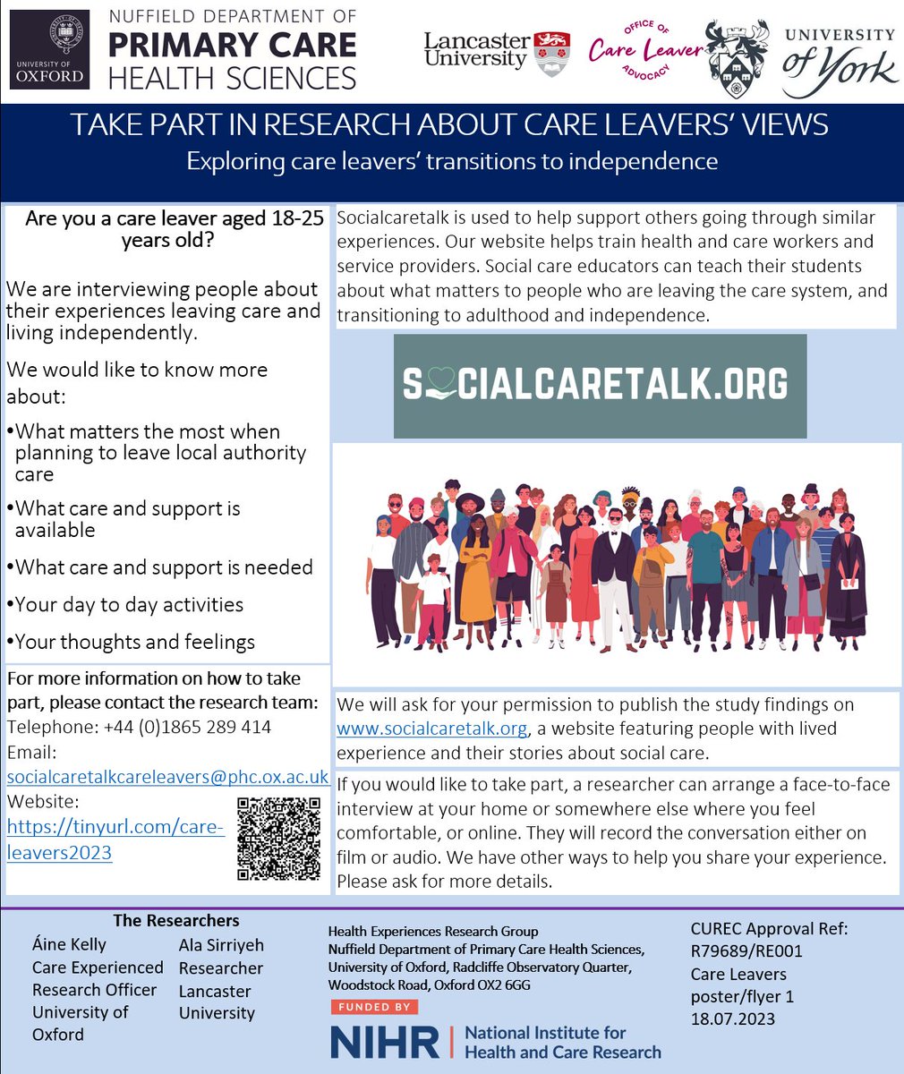 We are still recruiting for our #researchstudy about #careleavers and learning about their #livedexperience of #leavingcare. We look forward to hearing from you!  View the video here📽️ tinyurl.com/Care-Leaver-Re…