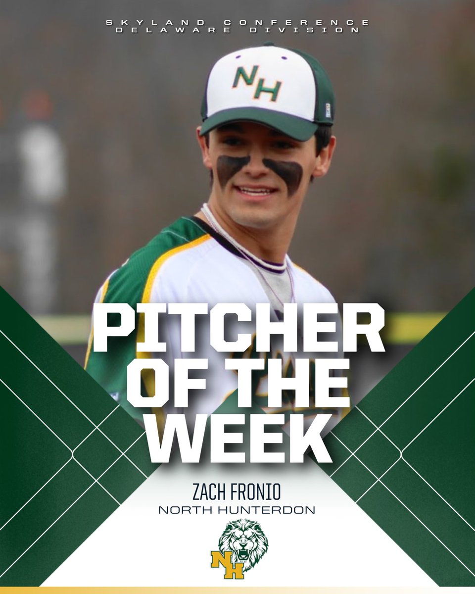 Congratulations to Zach Fronio of @NHLionsBaseball, the Delaware Division - Week 5 - Pitcher of the Week! Zach threw a complete game shutout vs. Hillsborough last week. He allowed only 4 hits and 1 walk while striking out 13.