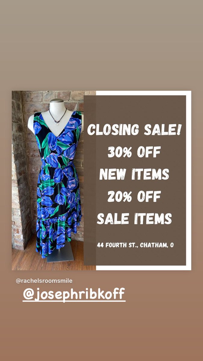 Shop now for sizes! 30% off new items and 20% off sale items! This Joseph Ribkoff Dress is already reduced half! Then 20% off of that! What a deal! Note* All sales are final May 31 is the last day to use Gift cards and Credit Notes . . #shopck #ckont #shoplocal #closing #sale