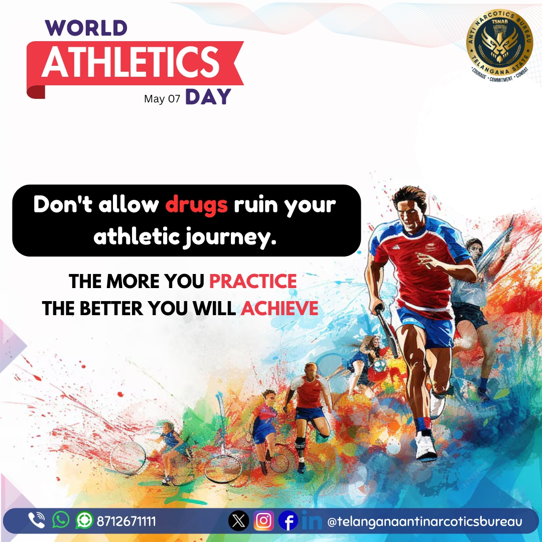 Don't allow drugs ruin your #athletics journey. The more you practice, the better you will achieve.
@TelanganaDGP @director_tsnab @narcoticsbureau
@CVAnandIP @TelanganaCOPs @hydcitypolice
@cyberabadpolice @RachakondaCop @NMBA_MSJE
@UNODC #drugfreetelangana  #UNODC #tsnab
