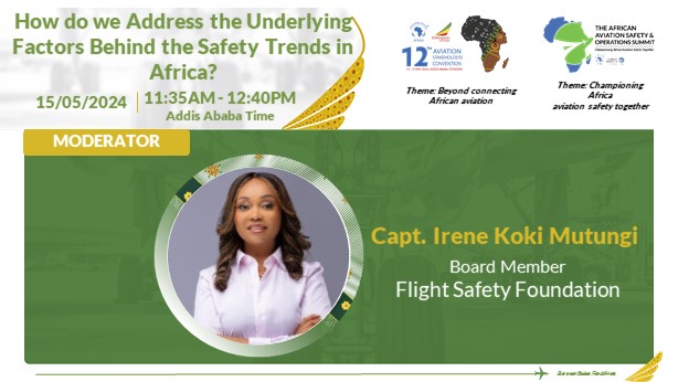 #MeetTheSpeakers
 @ms_koki, moderating; 'Addressing the underlying factors behind the safety trends in Africa' serves on @flightsafety B.O.G, and @KenyaAirways deputy Chief pilot, is an award-winning captain, trailblazer and mentor.
 registration shorturl.at/pMT14
#ASC2024