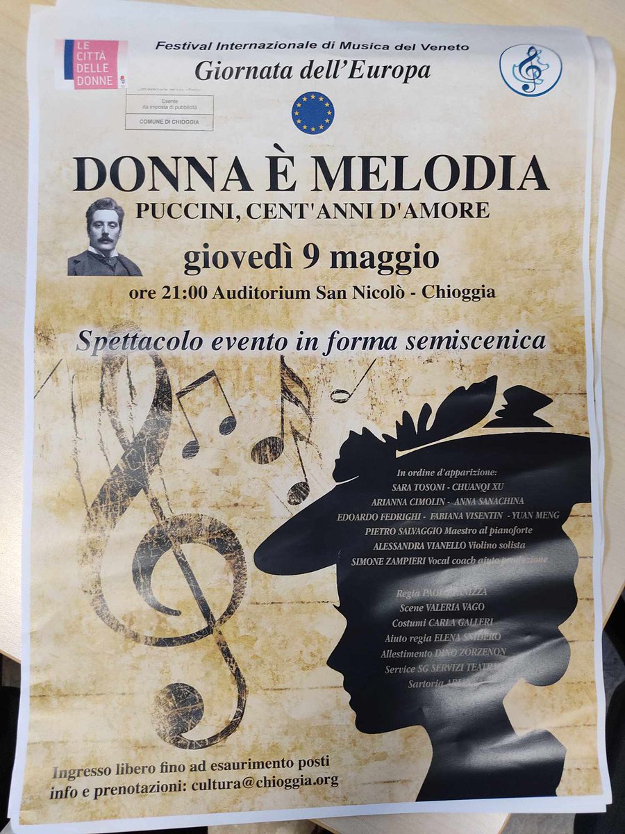 Appuntamento per questo giovedì 9 maggio 🎭
Presso l'auditorium San Nicolò a Chioggia 📍

#europa #chioggia #auditorium #puccini