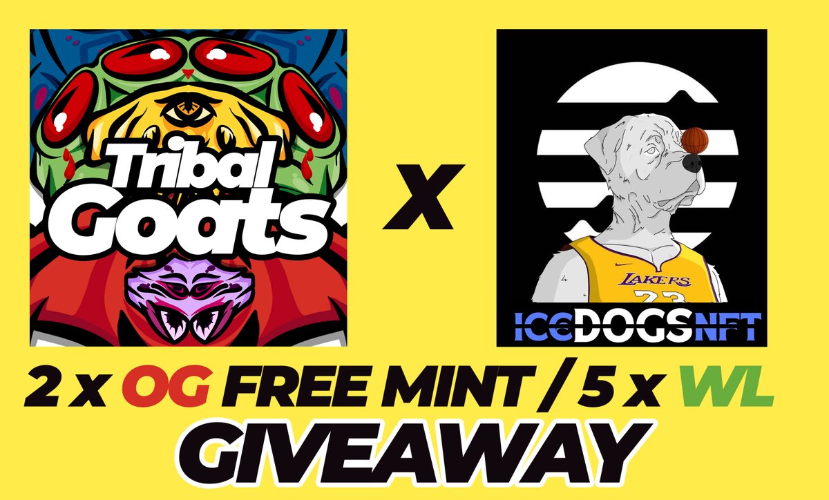 🚨🚨 GIVEAWAY ALERT 🚨🚨

2 OG FREE MINT / 5 WL SPOT
TOTAL 7 LUCKY WINNERS 🥂

•Follow: @TribalGoats X @IceDogsNFT
•Like & RT post
•Tag 3 Aptos frens

Ends in 48 hrs!!
STAY HIGH🔴
#aptos #NFT #NFTGiveaway #NFTs #AptosEcosystem #AptosGiveaway #Aptosnfts #AptosNFT #AptosAscend