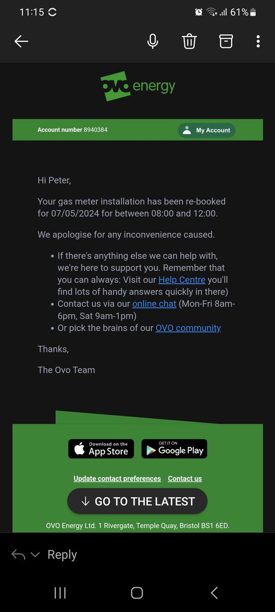 @OVOEnergy 

Thanks again for turning up..

Top job.

#sarcasm 

Yet again nobody came.

What's the excuse this time 

#absolutejoke #CustomerService #CustomerExperience 

Thanks 4 another waking up to wait in for a no show.

#unprofessional #arseholes