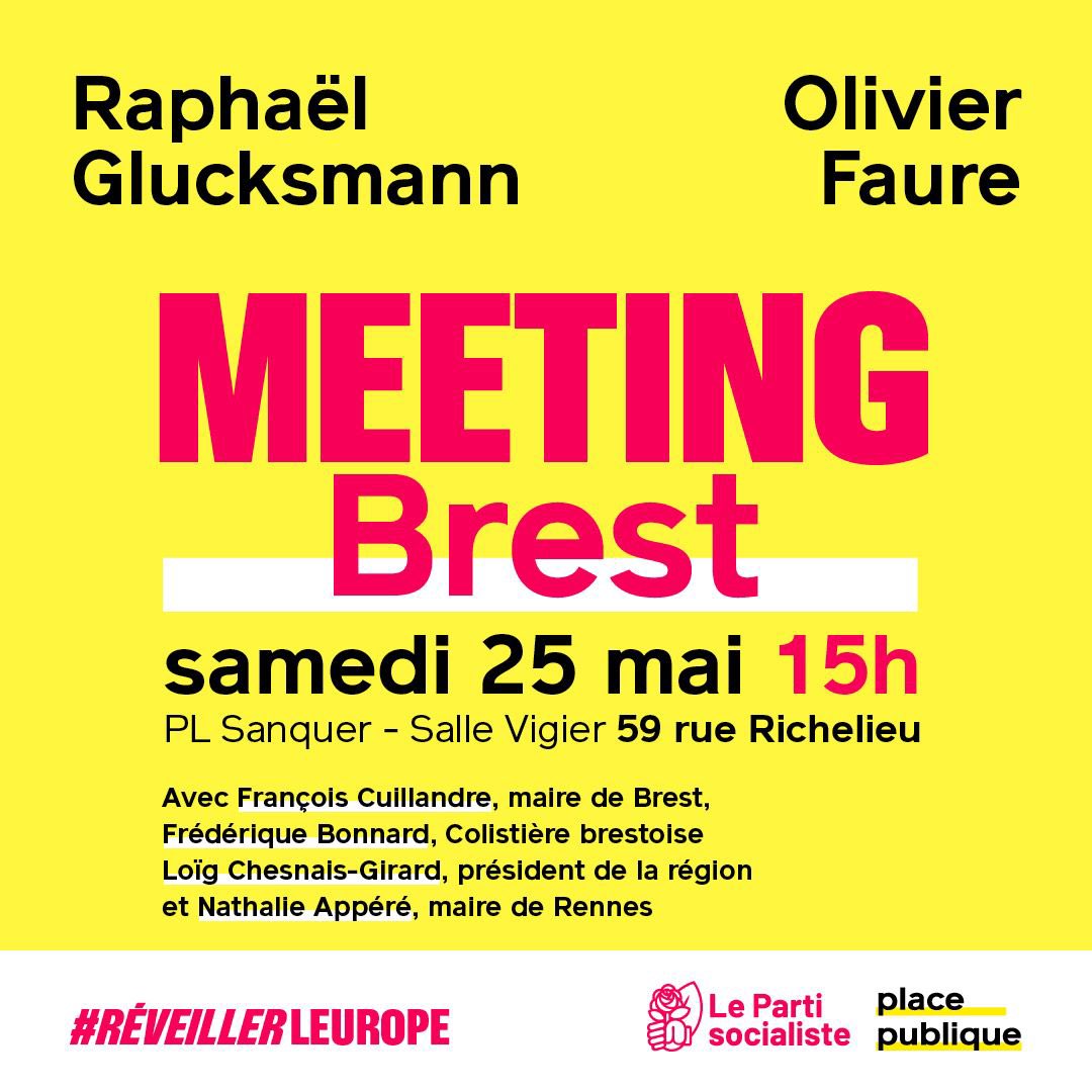 📣 C’est dans 3 semaines : grand meeting de @ReveillerEurope à Brest ! 🌹🇪🇺 Avec @rglucks1, @faureolivier, @FCuillandre, @nathalieappere, @LoigCG et bien d’autres ! Le lien d’inscription 👉 docs.google.com/forms/d/e/1FAI…