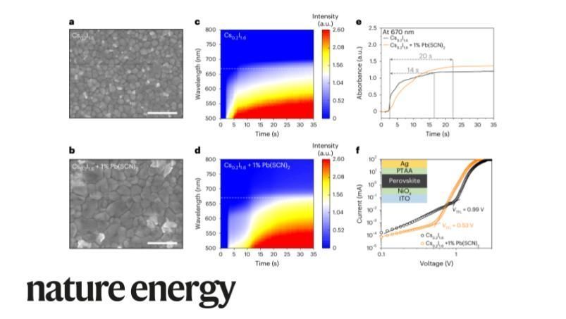 Weijie Chen, Christoph Brabec, Yaowen Li and team show that thiocyanate ions suppress phase segregation and regulate crystallisation in wide bandgap perovskites, enabling #perovskite/organic tandem #SolarCells with 25.06% efficiency. buff.ly/3Q9hsSv