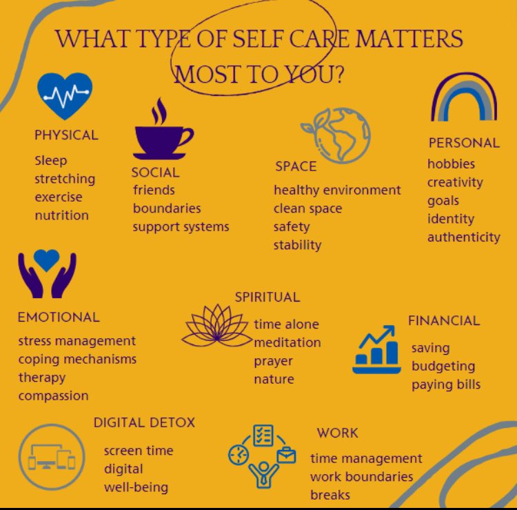 What type of self care matters most to you? NHS England promote self care whilst studying and into your working career - self care is for all #Wellbeing
