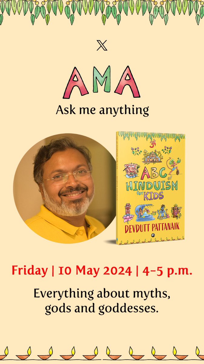 Mark your calendars! The Master Storyteller is here to answer all your questions related to mythology and his new children's book #ABCOfHinduism. #AskAway #AskDevdutt @devduttmyth
