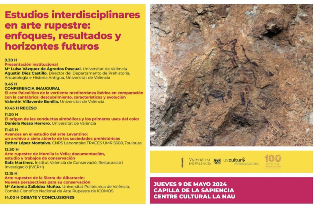 📝 El pròxim dijous 9 de maig el Prof. Valentín Villaverde i la investigadora @DanielaERosso participaran en la jornada “ Estudis interdisciplinaris en art rupestre: enfocaments, resultats i horitzons futurs” organitzada per @LaNauuv 🎨