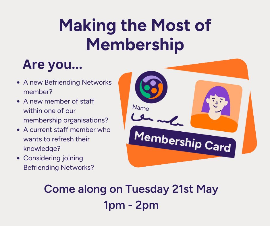 New to Befriending Networks and want to learn more about what your membership has to offer? Or are you an existing member looking for a refresher on the benefits of being part of our Network? Either way, this session is for you! Book now: tinyurl.com/57rvczfs