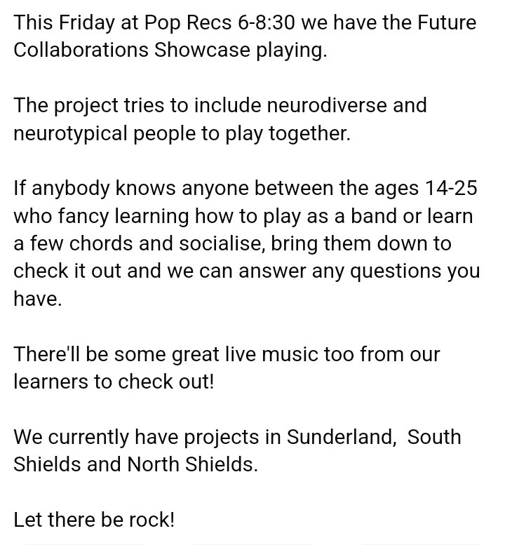 At @poprecsltd this Friday. If there's any young people 14-25 who want to check it out, bring them along.