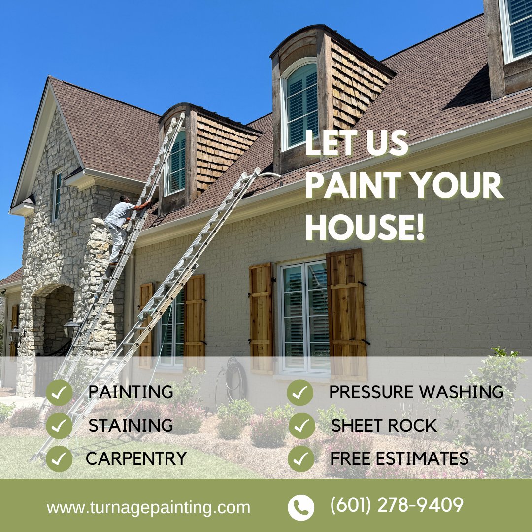 For top quality work by skilled, experienced professionals, you can count on us: Turnage Painting, 601-278-9409. Call us today! Free estimates. #ProfessionalPaintContractor #Hinds #Madison #Rankin