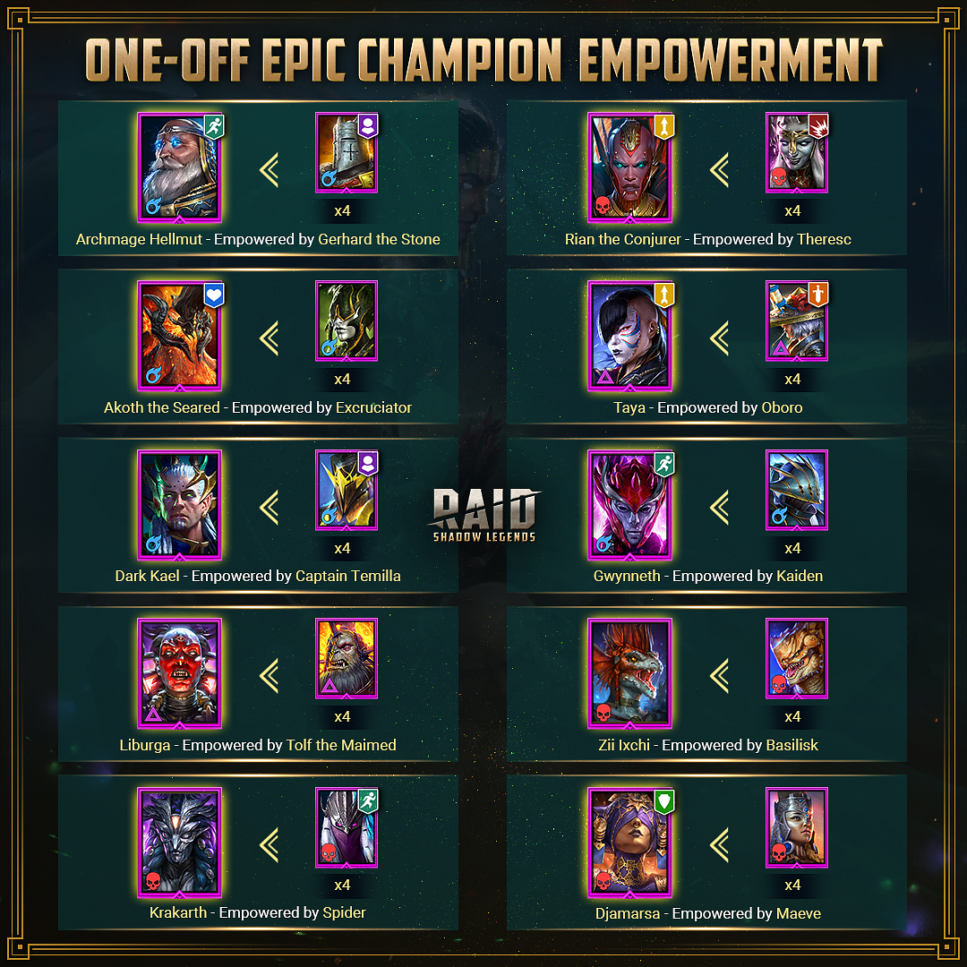 Some of you must have already seen this feature on our recent roadmap, but now we speak plainly: Epic Champion Empowerment is coming to RAID. Keep an eye out for the Update Highlights to learn the details, and let us know which of your Epics you want to Empower first!