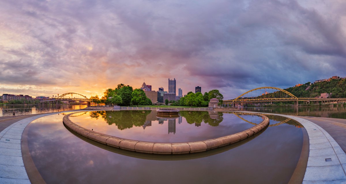 The stages of sunrise in #Pittsburgh this morning from the fountain at the Point. I've been looking forward to capturing sunrise from here ever since they refilled the fountain, and this morning was the perfect opportunity. Crazy how much the sky changed. What a sunrise it was.