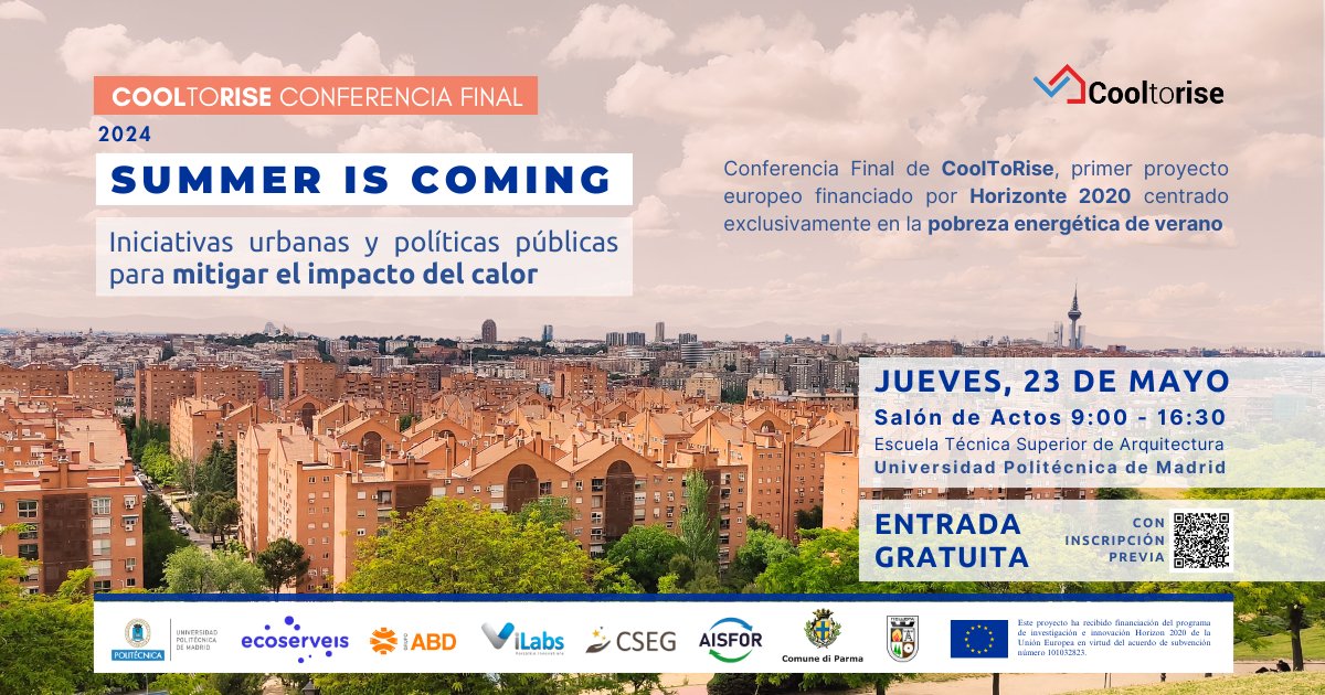 ⏰Todo preparado para el evento final de @cooltorise. Compartiremos los aprendizajes del proyecto europeo en los diferentes territorios de implementación y descubriremos iniciativas de proyectos urbanos innovadores. #savethedate ➡️ 23 de mayo en Madrid cooltorise.eu/cooltorise-pre…