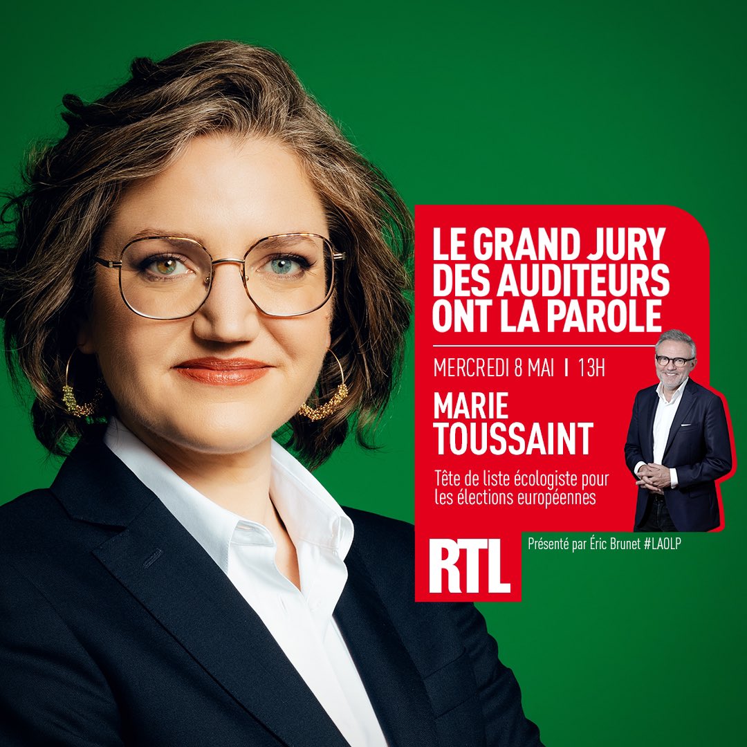 🇪🇺🗳️🗣️🎙️ À l'occasion des élections européennes, #RTL vous donne la parole dans 'Le Grand Jury des Auditeurs Ont La Parole'. Mercredi à 13H : @marietouss1, tête de liste écologiste aux élections européennes. Posez-lui vos questions au 3210 ou sur l'application RTL #LAOLP