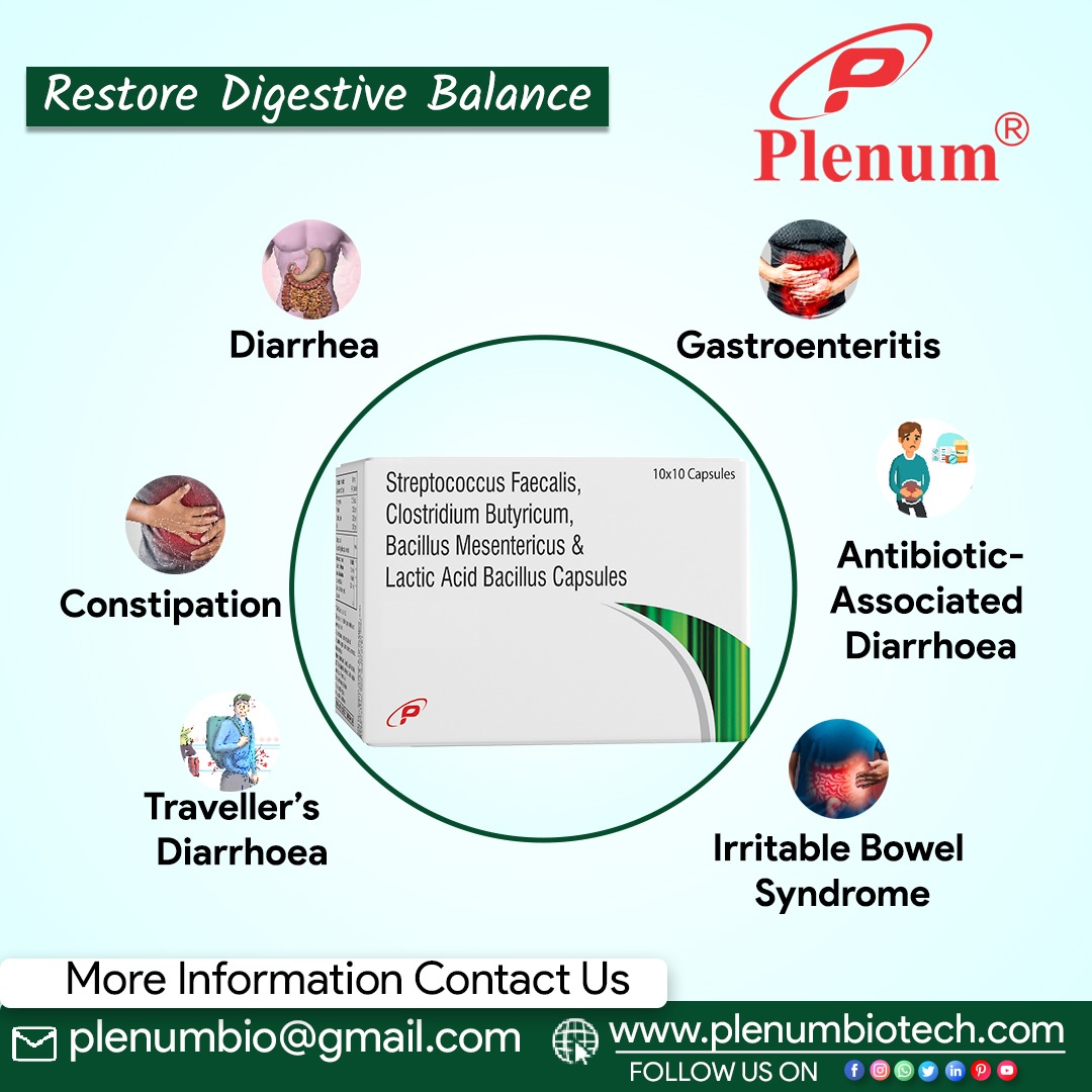 #lacticacidbacillusstreptococcusfaecalismesentericuscapsules from #PlenumBiotech for supporting #digestion , #diarrhoea, #inflammatoryboweldisease, #gastroenteritis, constipation available in #PCDPharmaFranchise & #ThirdPartyManufacturing. 
Website: plenumbiotech.com/product/lactic…