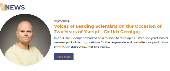 🗨 Find out how 𝗨𝗿𝗵 𝗖̌𝗲𝗿𝗻𝗶𝗴𝗼𝗷 from <a href="/SartoriusGlobal/">Sartorius</a>
looks back on the last two years of work in #Yscript and what he is looking forward to in the course ahead.

👉 yscript.eu/news/voices-of…

#YscriptTurnsTwo #mRNA #purification #therapeutics #vaccines