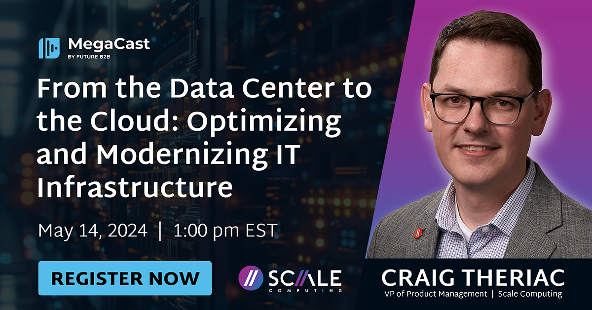 Join Scale Computing VP of Product Management Craig Theriac for our 5/14 webinar with @actualtechmedia, 'From the #DataCenter to the #Cloud: Optimizing and Modernizing #ITInfrastructure.' Register now and you could win 1 of 3 $300 Amazon gift cards! bit.ly/4aMyvSS