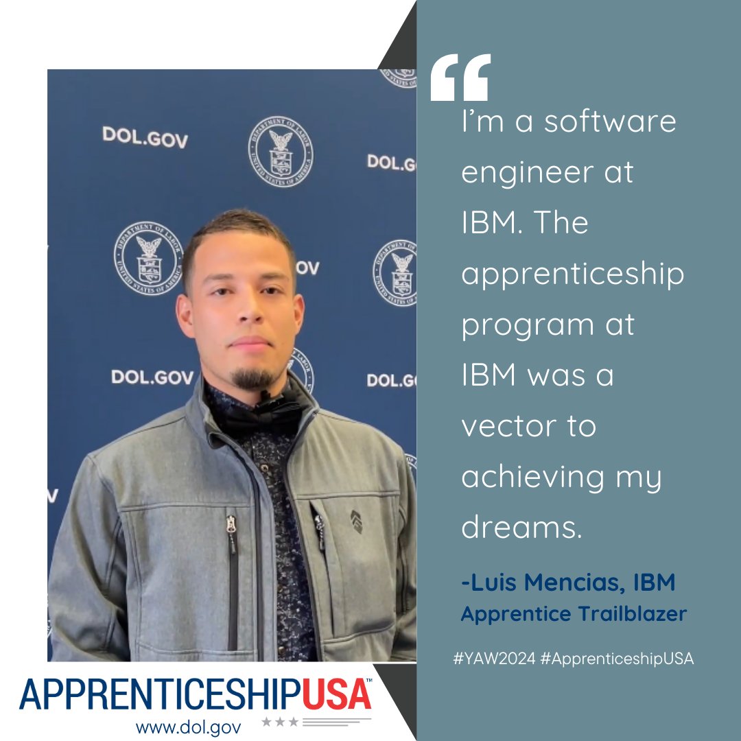 As a @USDOL #ApprenticeTrailblazer, Luis Mencias has been sharing his apprenticeship story and raising awareness of Registered Apprenticeship as a career choice for young people. Learn more about the Apprentice Trailblazer program: bit.ly/44nZ9za #YAW2024